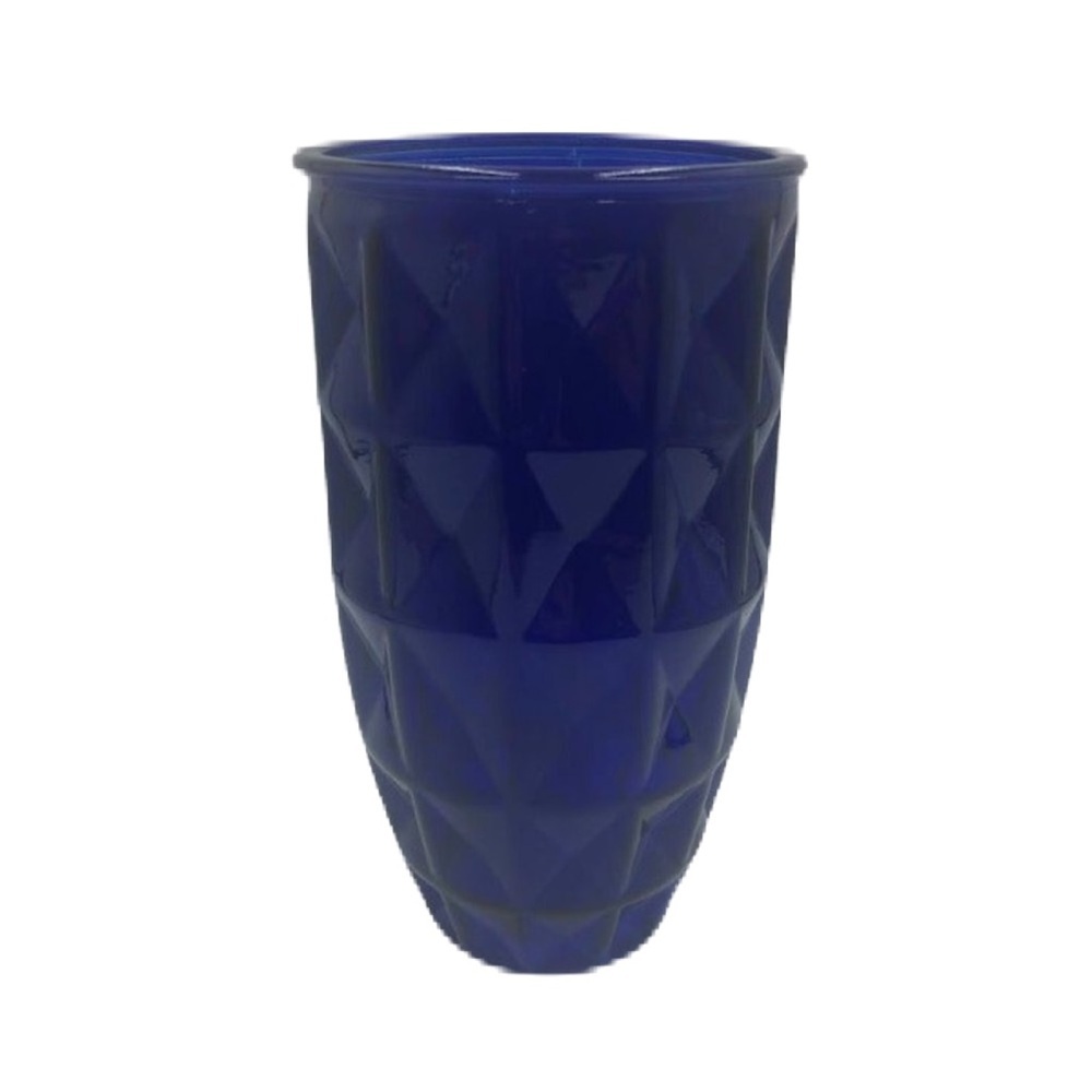 Vintage Cobalt Blue Glass Flower Vase Indoor Tabletop Décor Diamond Pattern